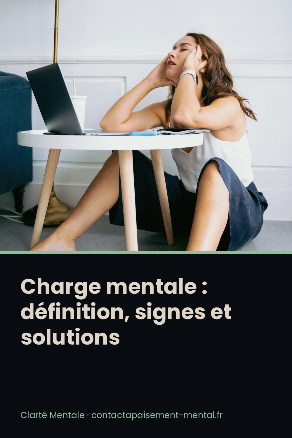 Charge mentale : définition, signes et solutions : fiche à enregistrer sur Pinterest
